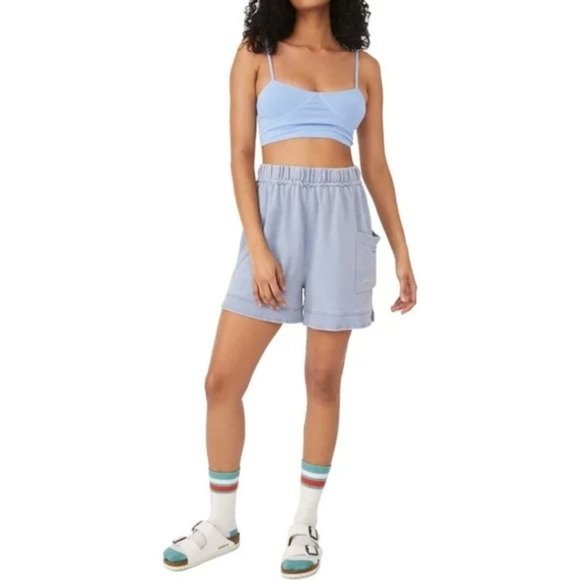 FREE PEOPLE Cozy Girl Distressed Drawstring Shorts Ceramic Seafoam Blue - XS - Picture 3 of 5